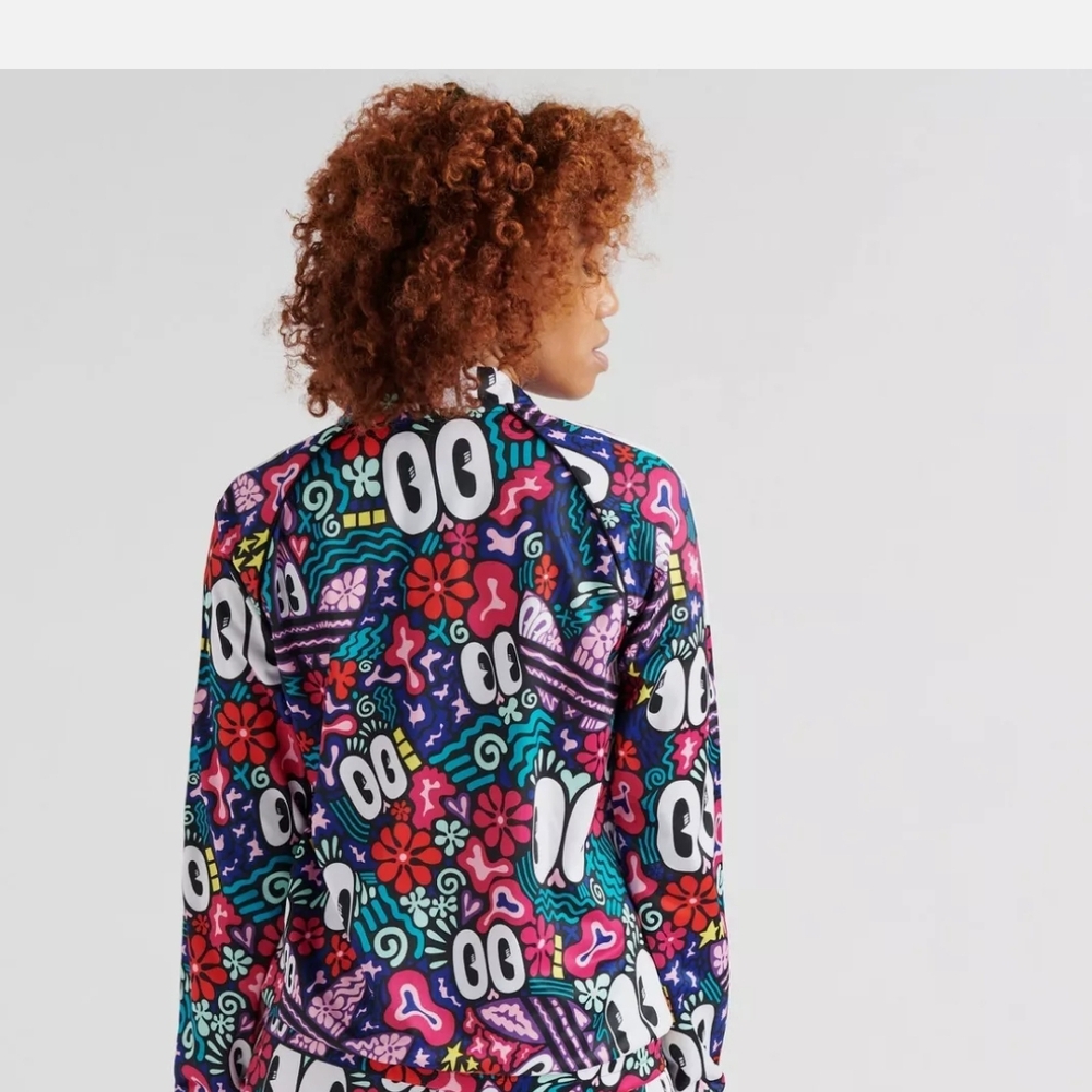 Adidas Red and Pink Utility Jacket with Urban Graffiti Design